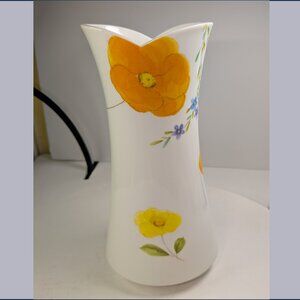 Mikasa Dancing Flowers Tall Vase - Retro 70s Floral Poppies - Bone China 10"